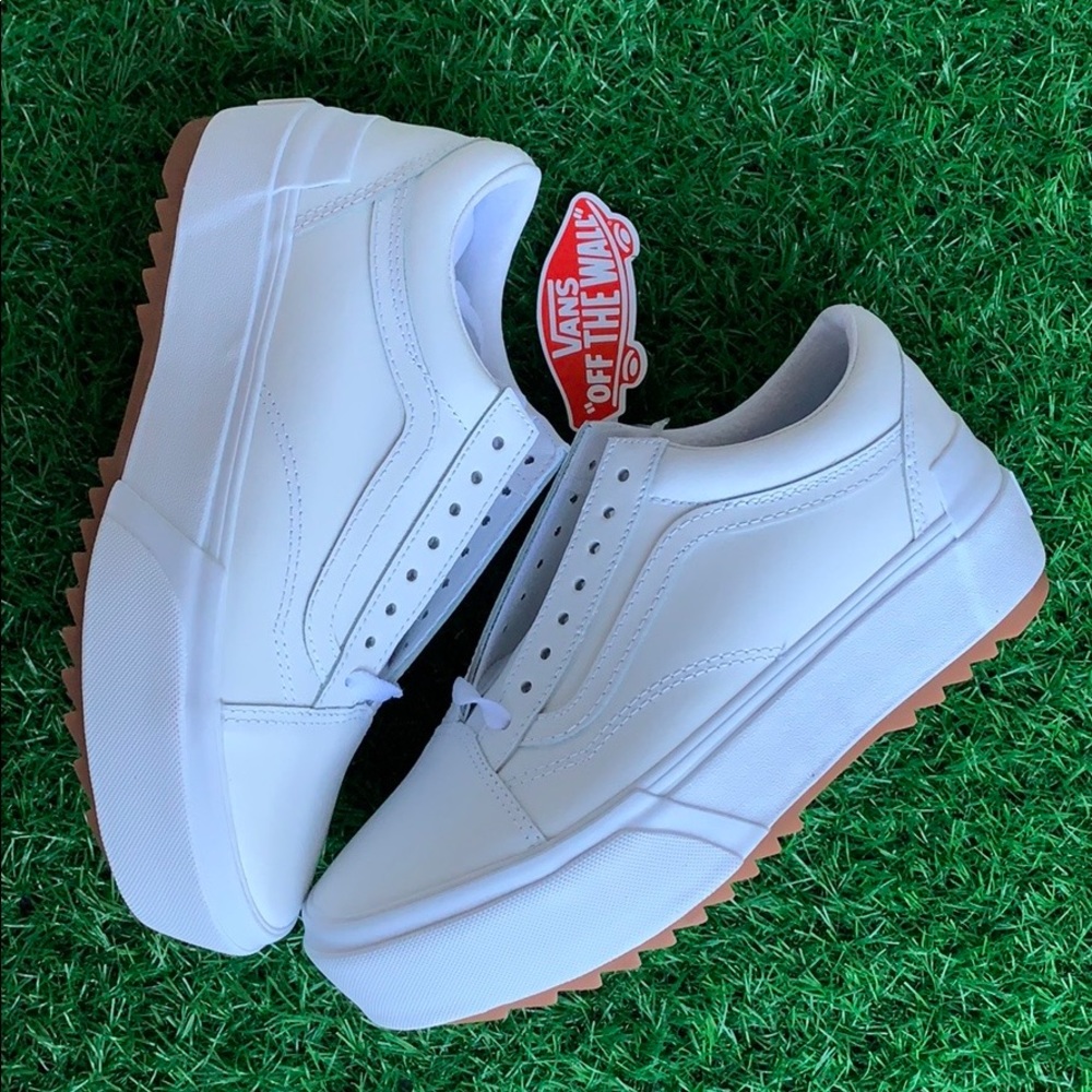 VANS OLD SKOOL STACKED LEATHER TRUE WHITE WMNS PLA - Picture 15 of 16